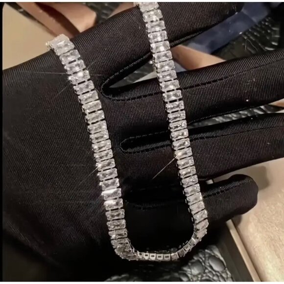 925 Sterling Silver Sparkling Rhinestone Choker Necklace Adjustable - Picture 4 of 5